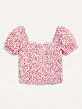 NWT Paisley Lane Girls' Pink Floral Puff-Sleeve Square-Neck Crop Top Coquette 10